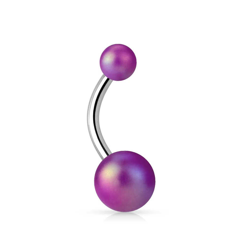 Matte finish Pearlish Ball 316L Surgical Steel Navel Belly Button Ring - Image 5