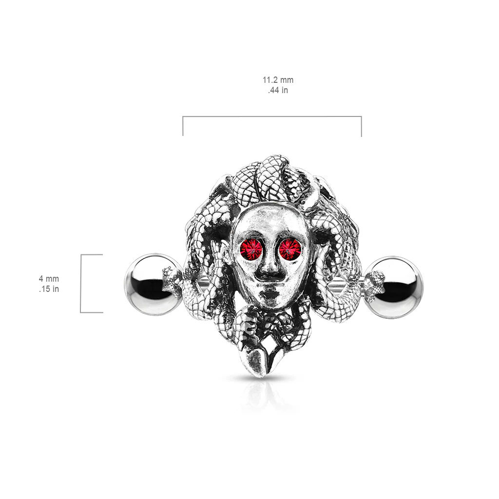 Medusa Red Crystal Eye Ear Cartilage Helix Cuff Surgical Steel Barbells