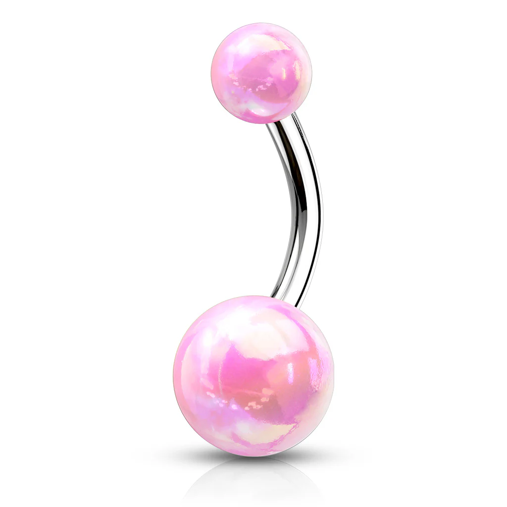 Metallic AB Coating Balls Over Surgical Steel Belly Button Navel Rings - Image 3