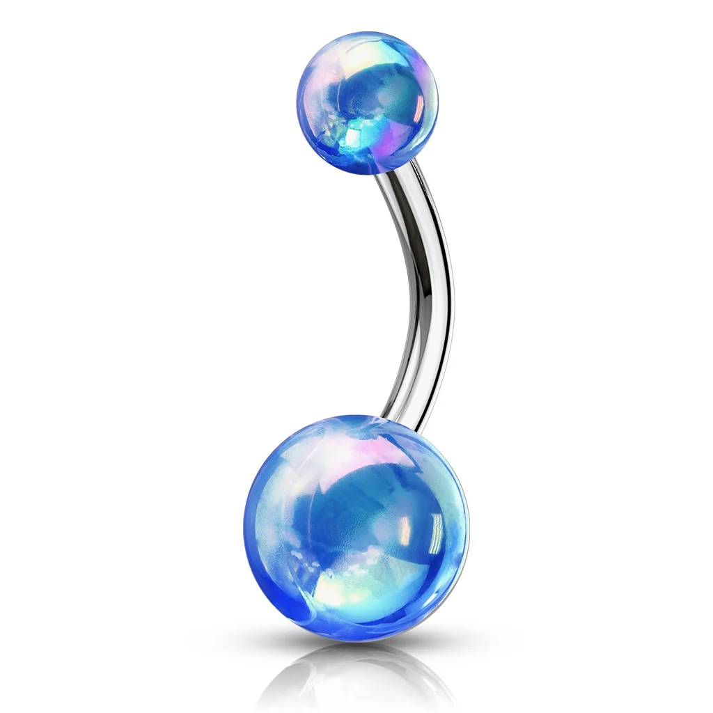 Metallic AB Coating Balls Over Surgical Steel Belly Button Navel Rings - Image 4