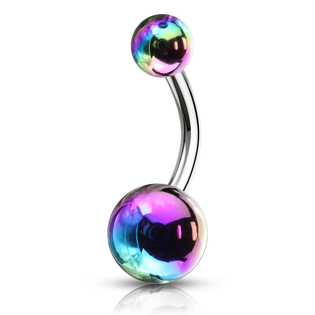 Metallic AB Coating Balls Over Surgical Steel Belly Button Navel Rings - Image 6