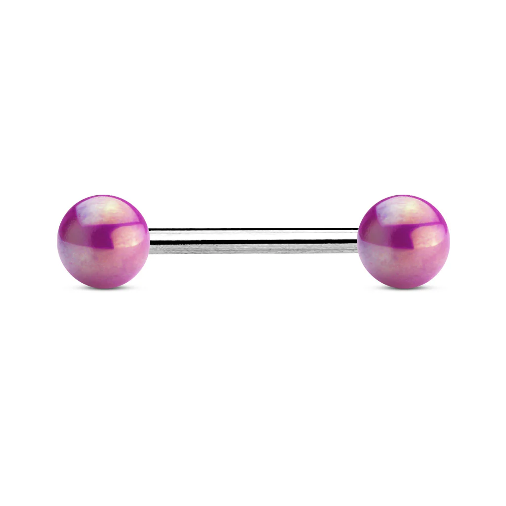 Metallic Coated Acrylic Ball Barbell Tongue Rings - Image 2