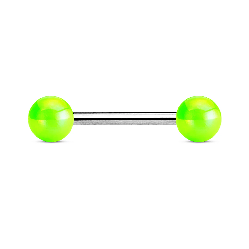 Metallic Coated Acrylic Ball Barbell Tongue Rings - Image 4
