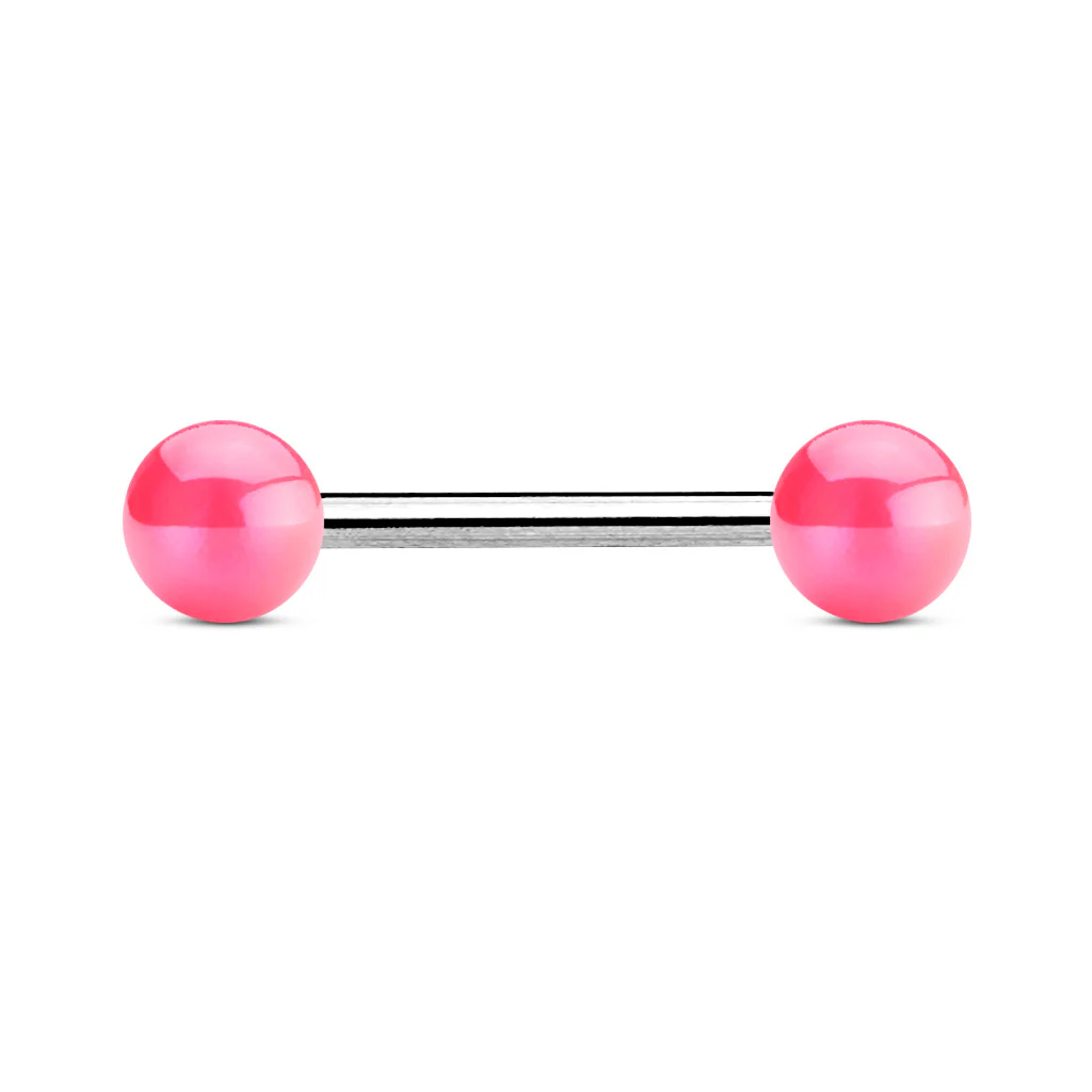 Metallic Coated Acrylic Ball Barbell Tongue Rings - Image 6