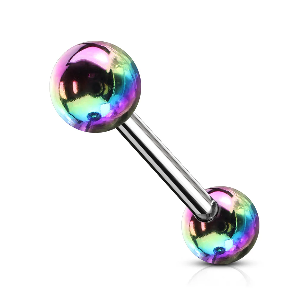 Metallic Pearl Coating Balls 316L Surgical Steel Tongue Rings - Image 2