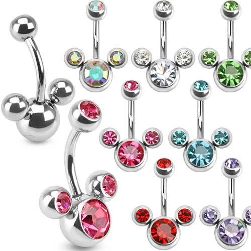 Triple Bubble CZ Surgical Steel Belly Button Navel Rings - Image 2