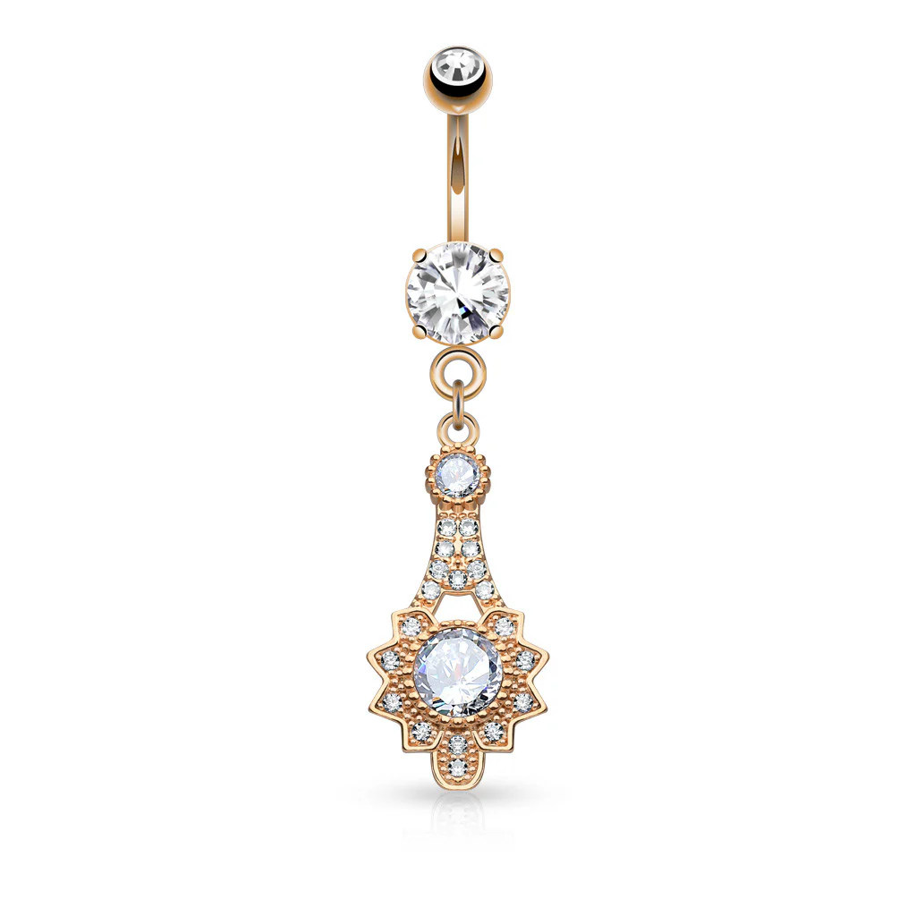 Micro Pave CZ Tribal Sun Dangle 316L Surgical Steel Belly Button Rings - Image 4
