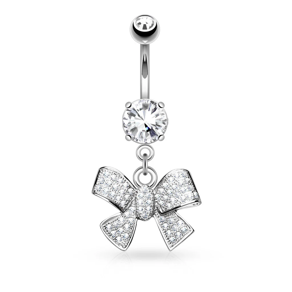 CZ Ribbon Dangle 316L Surgical Steel Belly Button Navel Rings - Image 2