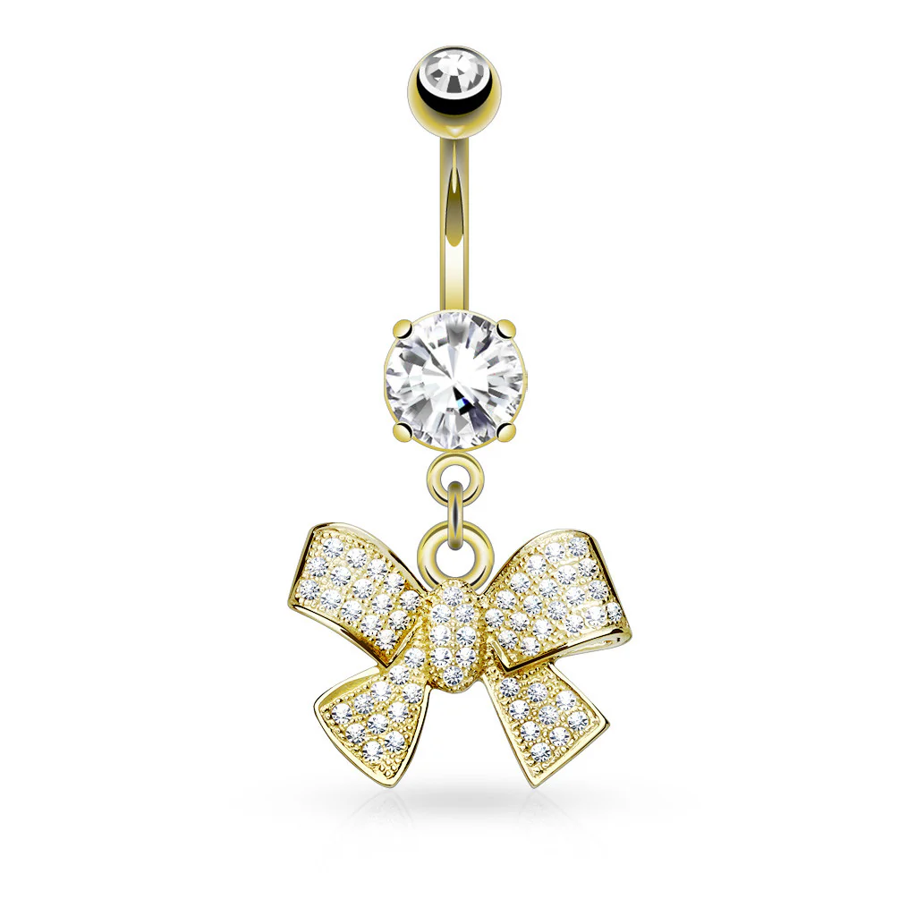 CZ Ribbon Dangle 316L Surgical Steel Belly Button Navel Rings - Image 3