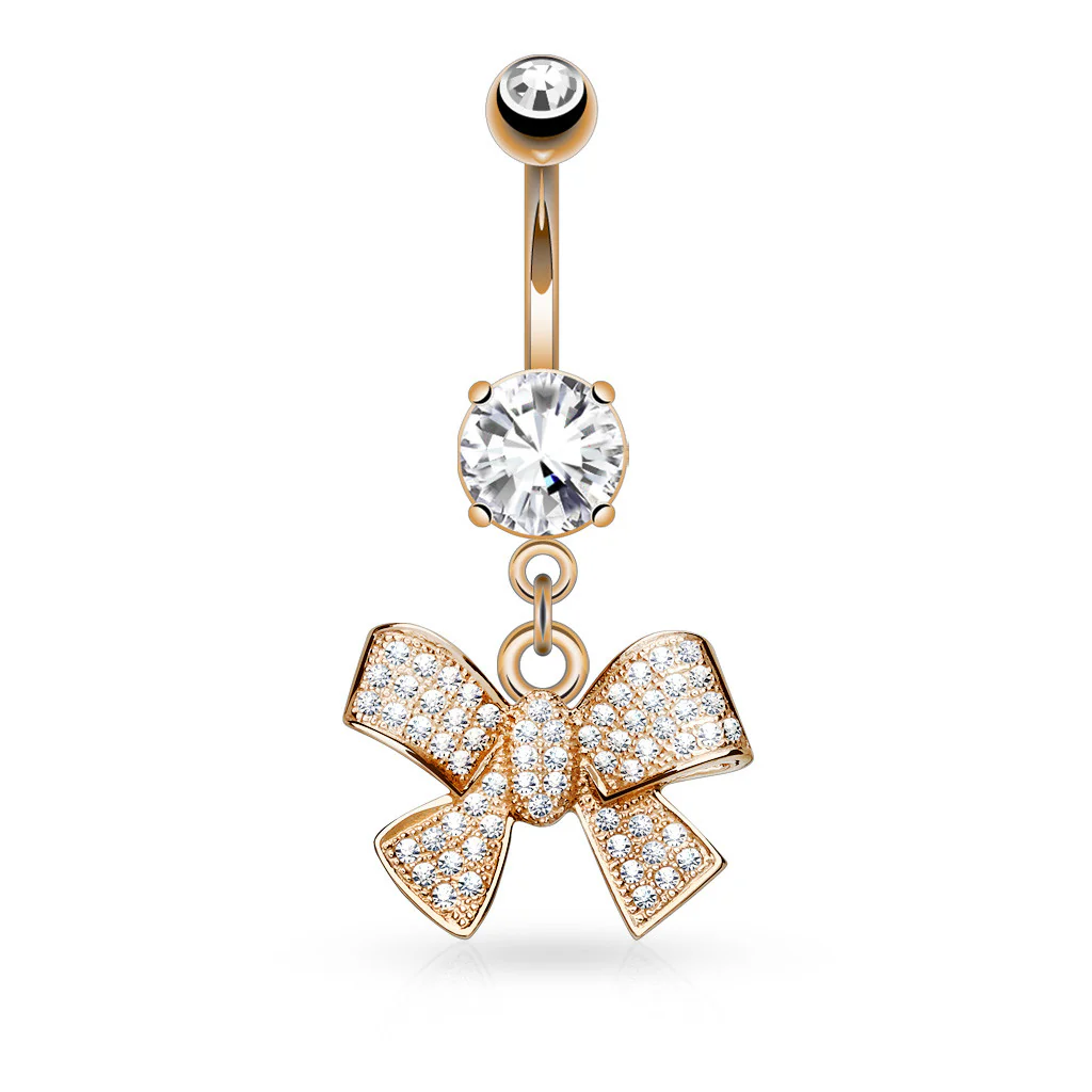 CZ Ribbon Dangle 316L Surgical Steel Belly Button Navel Rings - Image 4