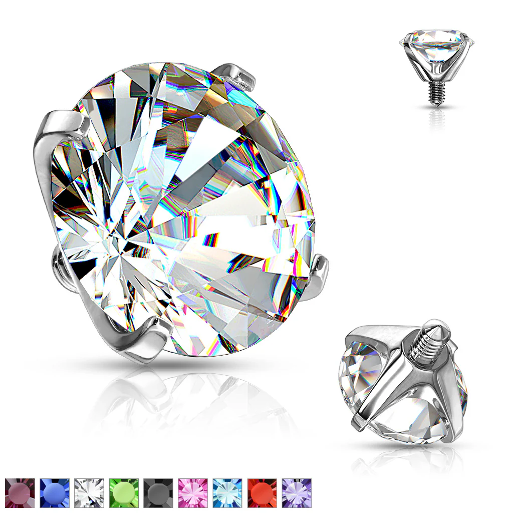 Mixed Sz Round Prong Set Assorted CZ Dermal Anchor Top - Image 17