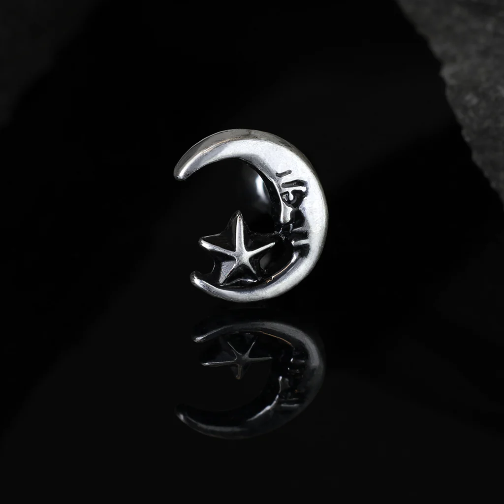 Moon Star Antique Silver Surgical Steel Ear Cartilage Helix Tragus Barbell - Image 3
