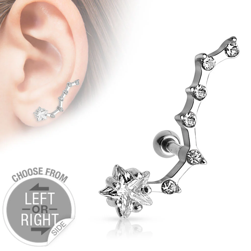Multi CZ and Star Ear Cartilage Daith Tragus Helix Barbell - Image 2