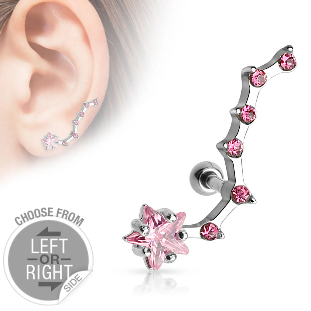Multi CZ and Star Ear Cartilage Daith Tragus Helix Barbell - Image 3