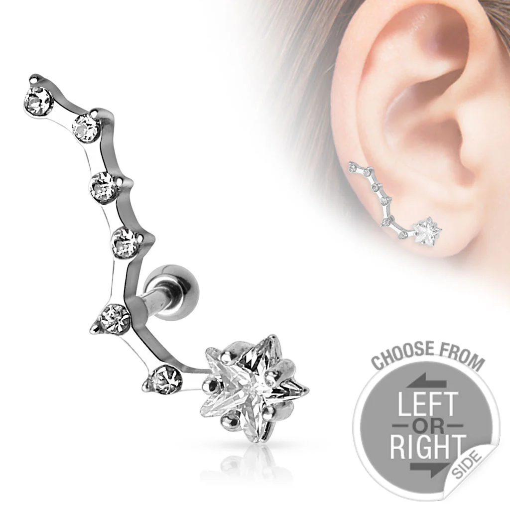 Multi CZ and Star Ear Cartilage Daith Tragus Helix Barbell - Image 4
