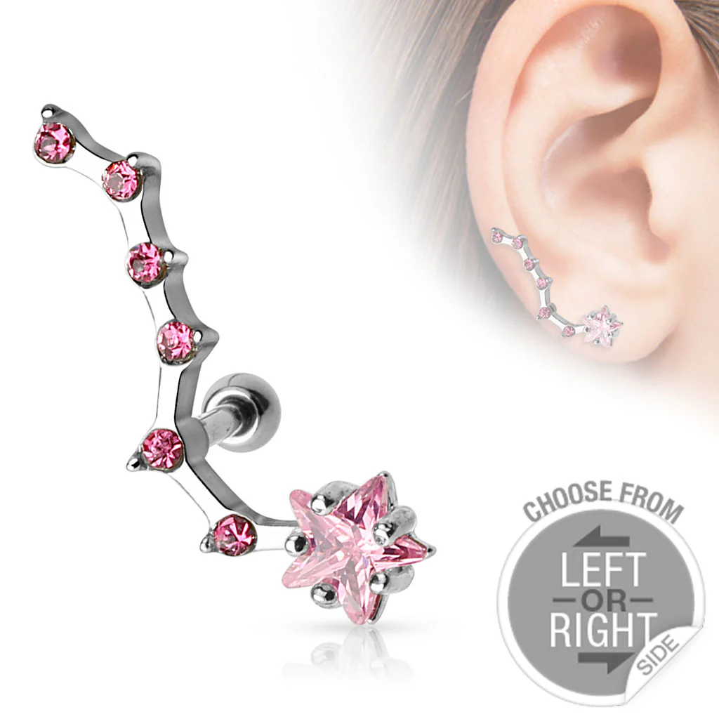 Multi CZ and Star Ear Cartilage Daith Tragus Helix Barbell - Image 5