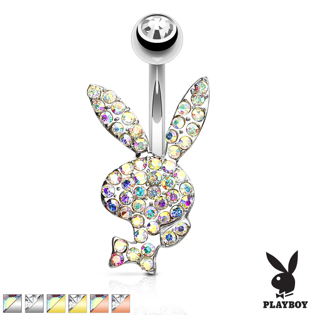 Multi CZ Paved Playboy Bunny 14kt Gold Plated Navel Belly Button Ring - Image 2