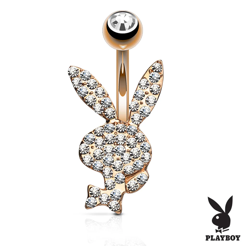 Multi CZ Paved Playboy Bunny 14kt Gold Plated Navel Belly Button Ring - Image 3