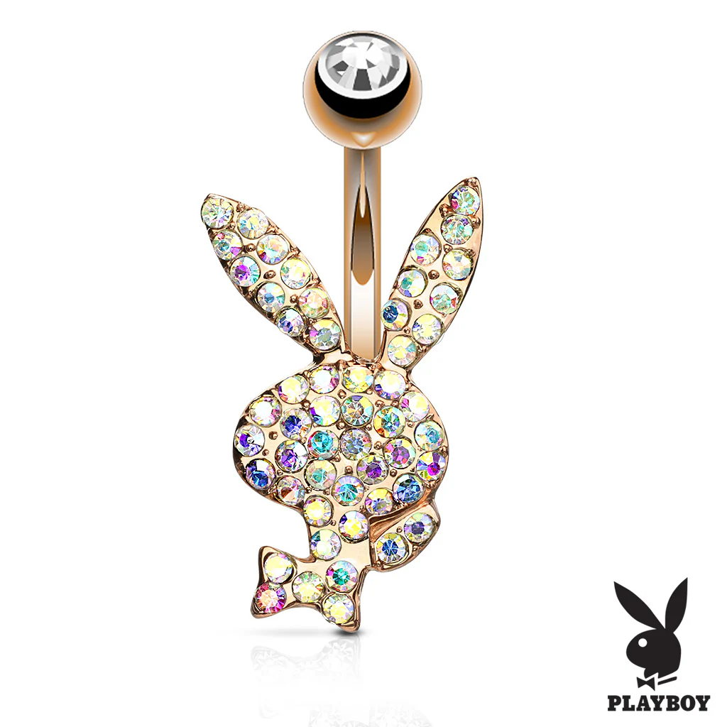 Multi CZ Paved Playboy Bunny 14kt Gold Plated Navel Belly Button Ring - Image 4