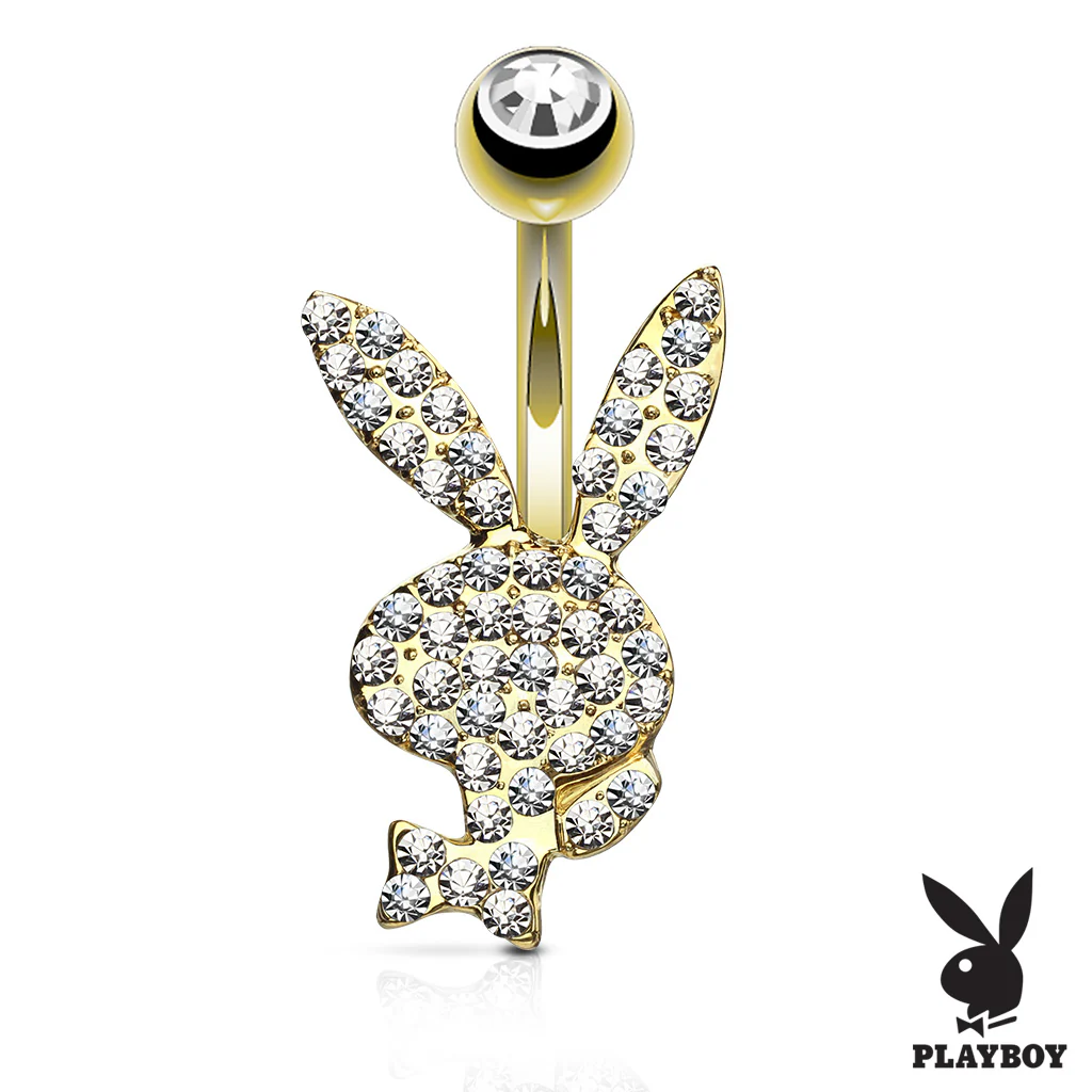 Multi CZ Paved Playboy Bunny 14kt Gold Plated Navel Belly Button Ring - Image 5