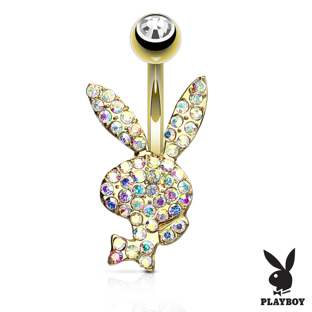 Multi CZ Paved Playboy Bunny 14kt Gold Plated Navel Belly Button Ring - Image 6