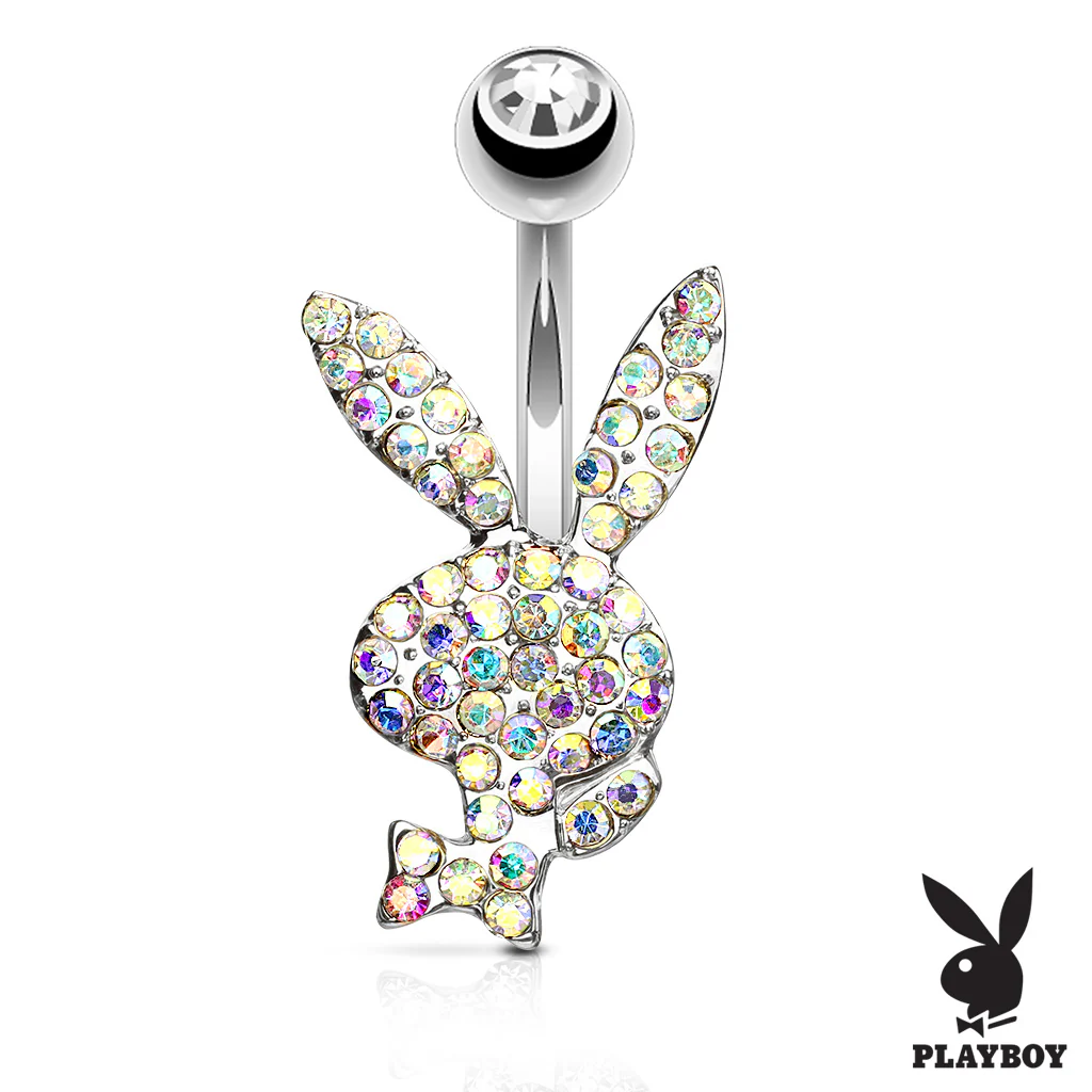 Multi CZ Paved Playboy Bunny 14kt Gold Plated Navel Belly Button Ring - Image 7