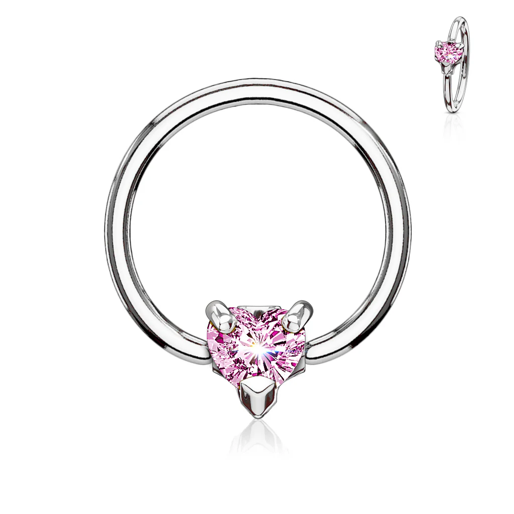 CZ Heart 16G Captive Bead Ring Septum Tragus - Image 6