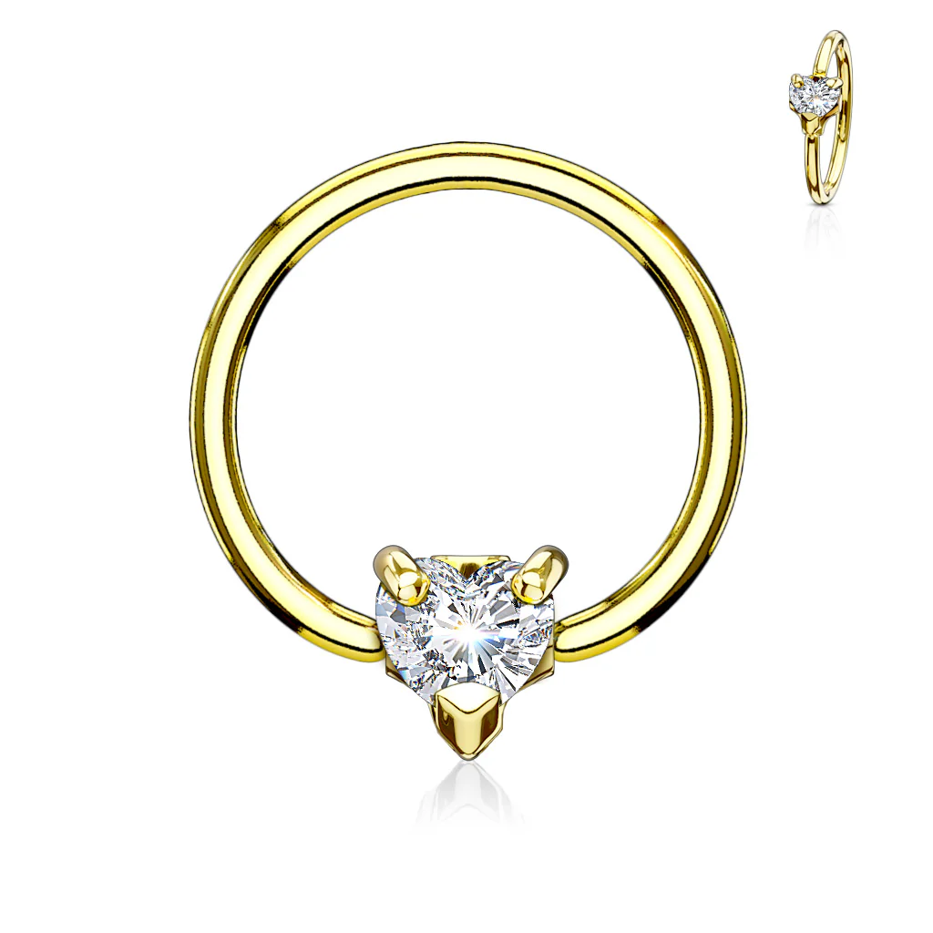 Pair CZ Heart 14GA Captive Bead Ring Hoop Septum Nipple - Image 5