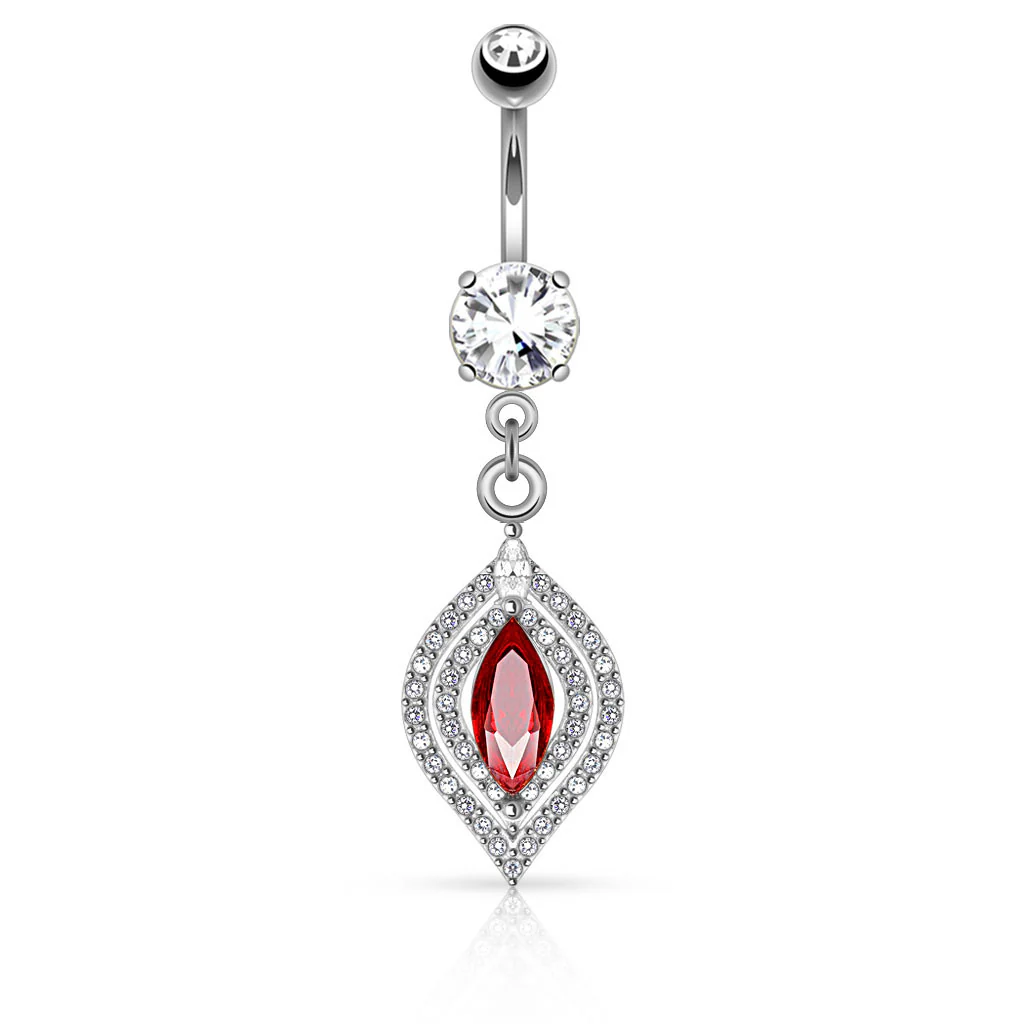 Chandelier Red CZ Surgical Steel Dangle Navel Belly Button Ring - Image 2