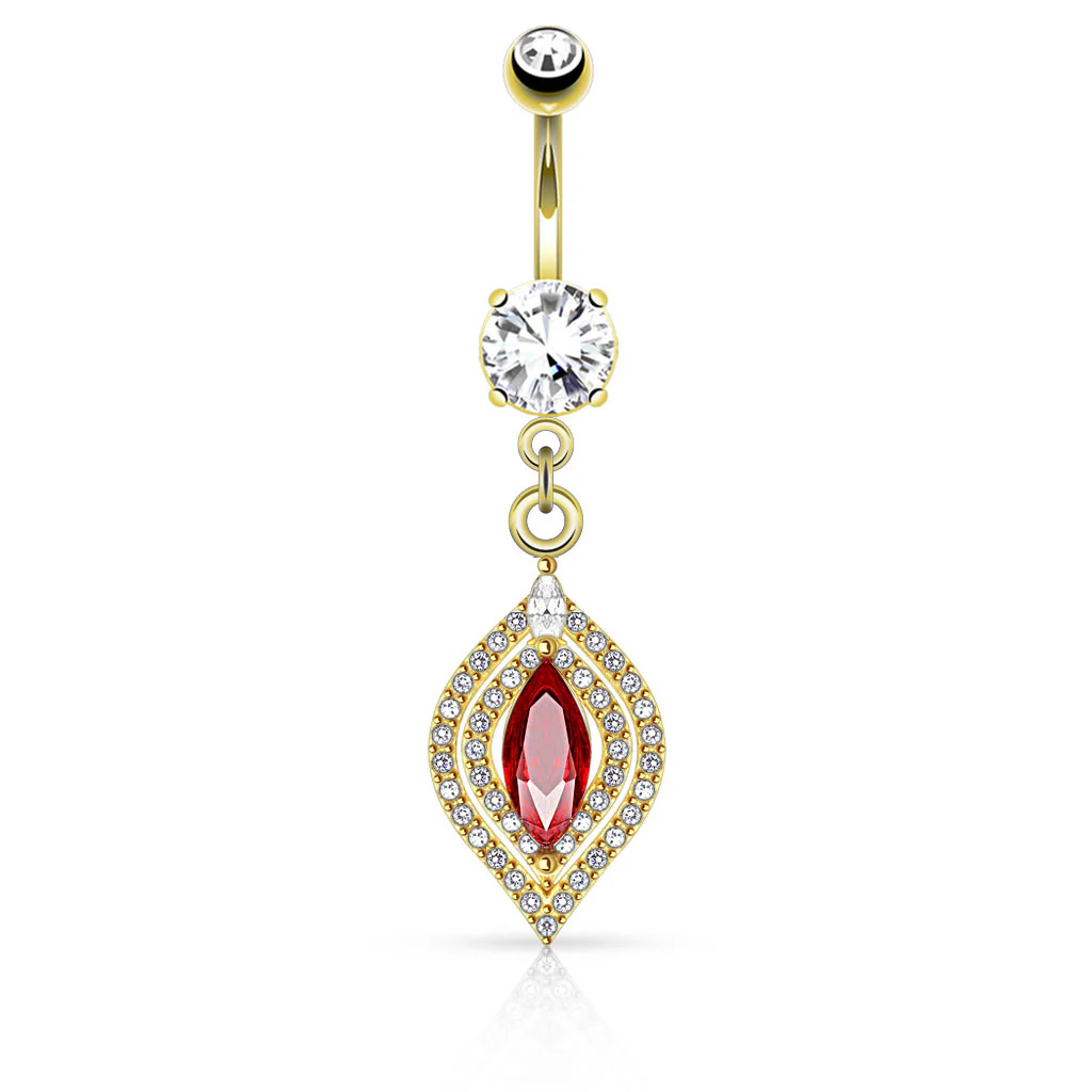 Chandelier Red CZ Surgical Steel Dangle Navel Belly Button Ring - Image 3