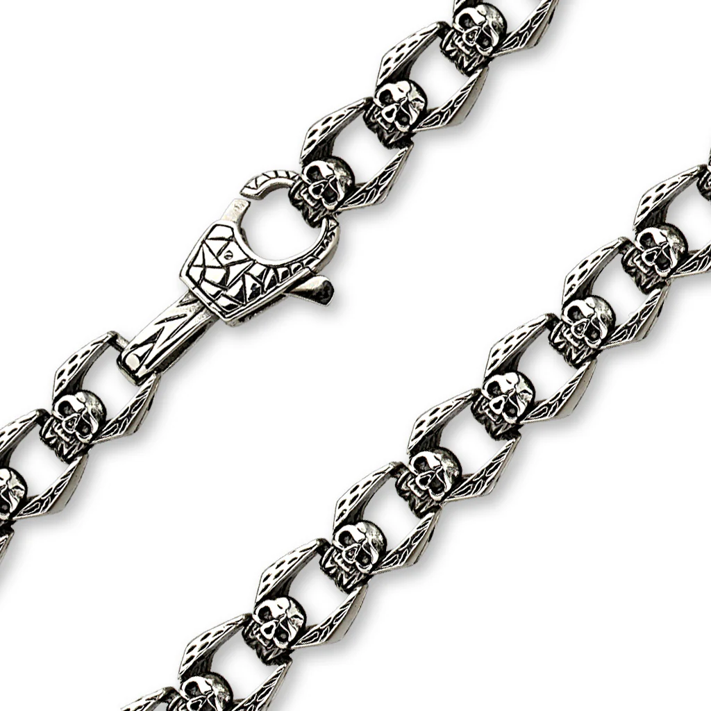 Skull Linked Biker Stainless Steel Bracelet - Image 2