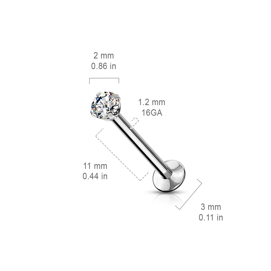 Push In Threadless Prong CZ Top Lip Labret Stud Ear Cartilage - Image 5