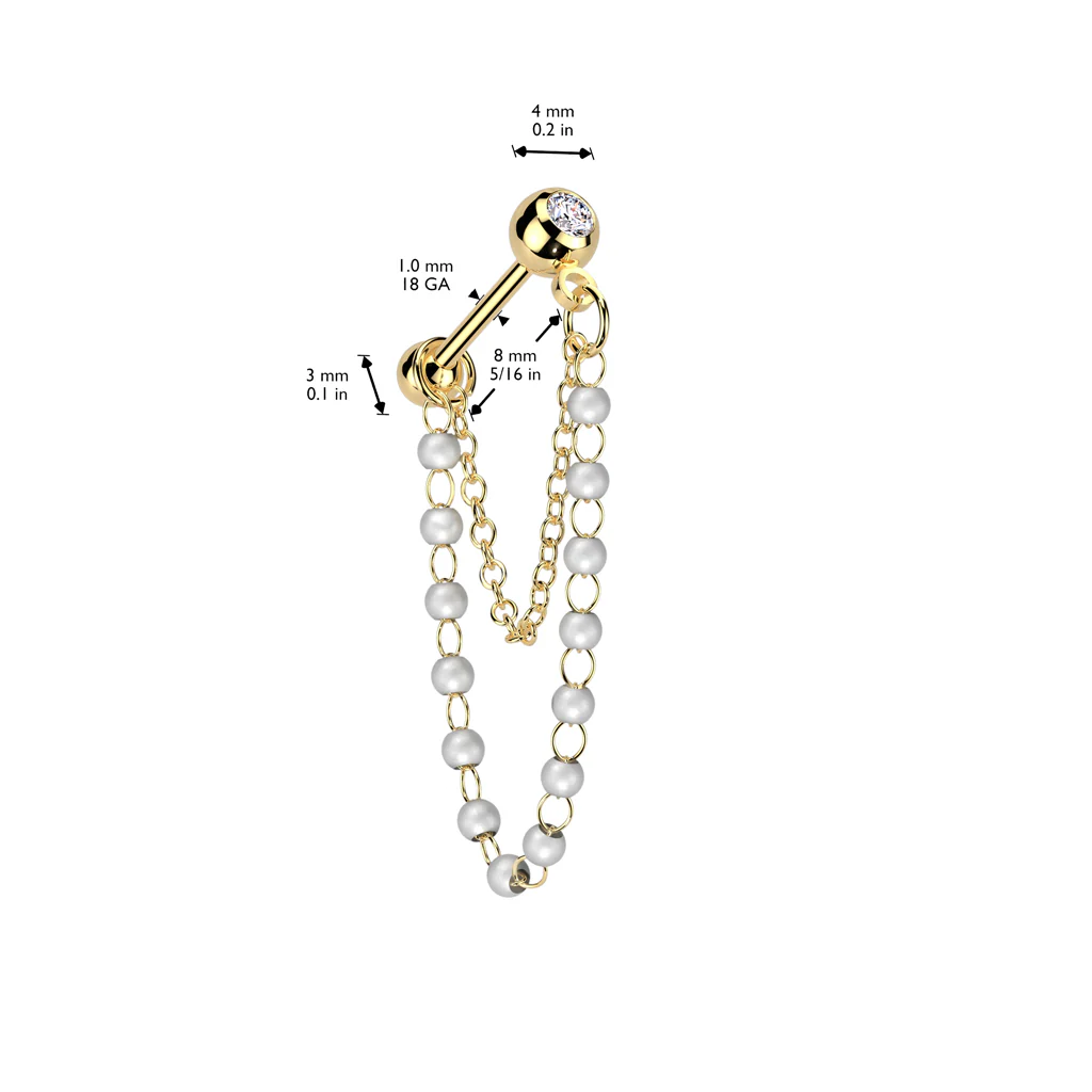 Pearl Chain Dangle Ear Cartilage Barbells Helix Cuff - Image 5