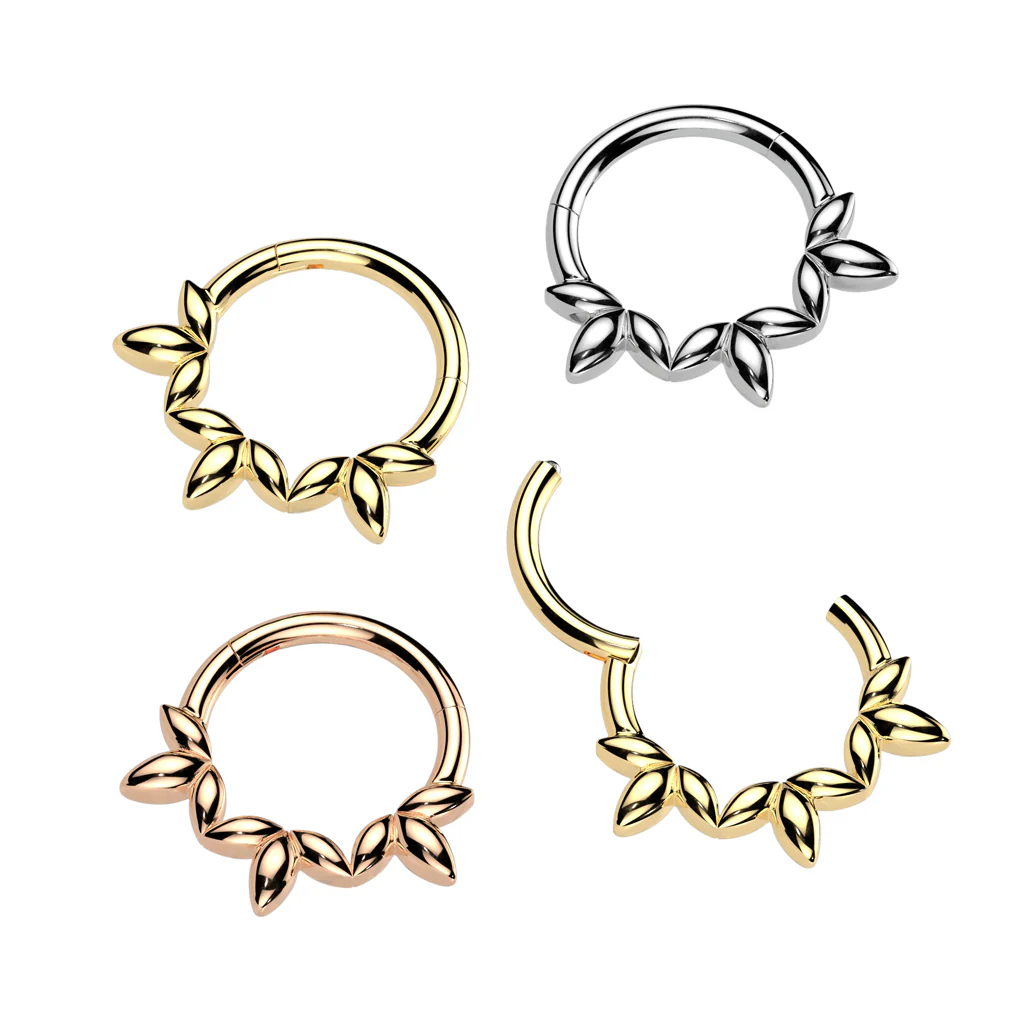 Olive Leaf Vine Hinged Segment Hoop Ring for Nose Ear Lobe Helix - Image 5