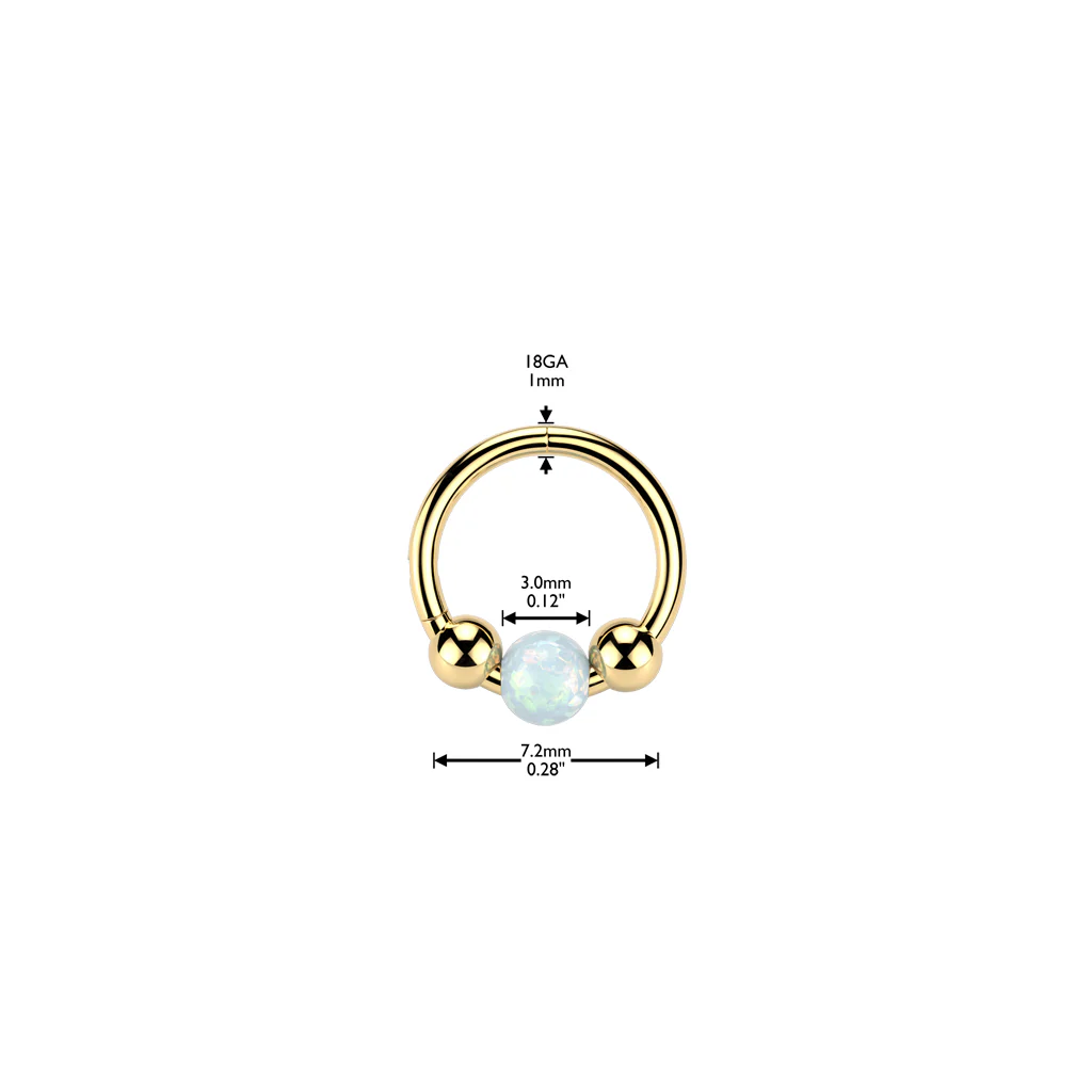 Opal Ball Hinged Segment Hoop Ring for Nose Ear Lobe Tragus Daith - Image 2
