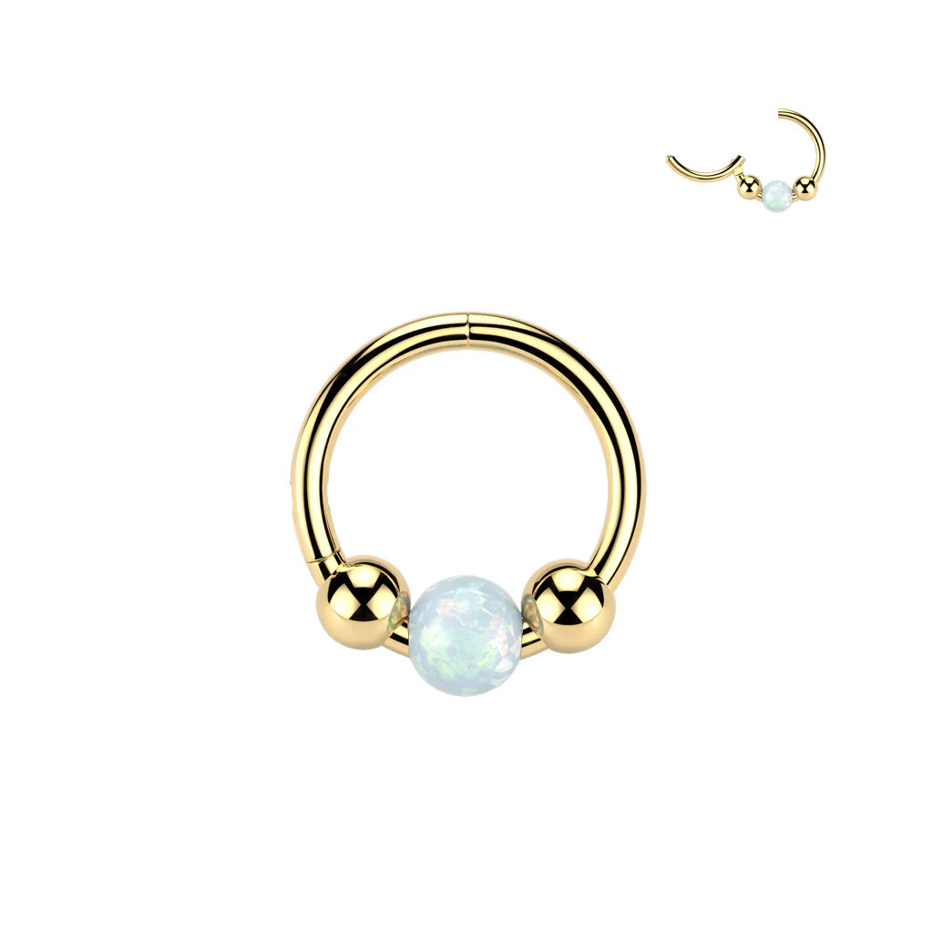 Opal Ball Hinged Segment Hoop Ring for Nose Ear Lobe Tragus Daith - Image 3