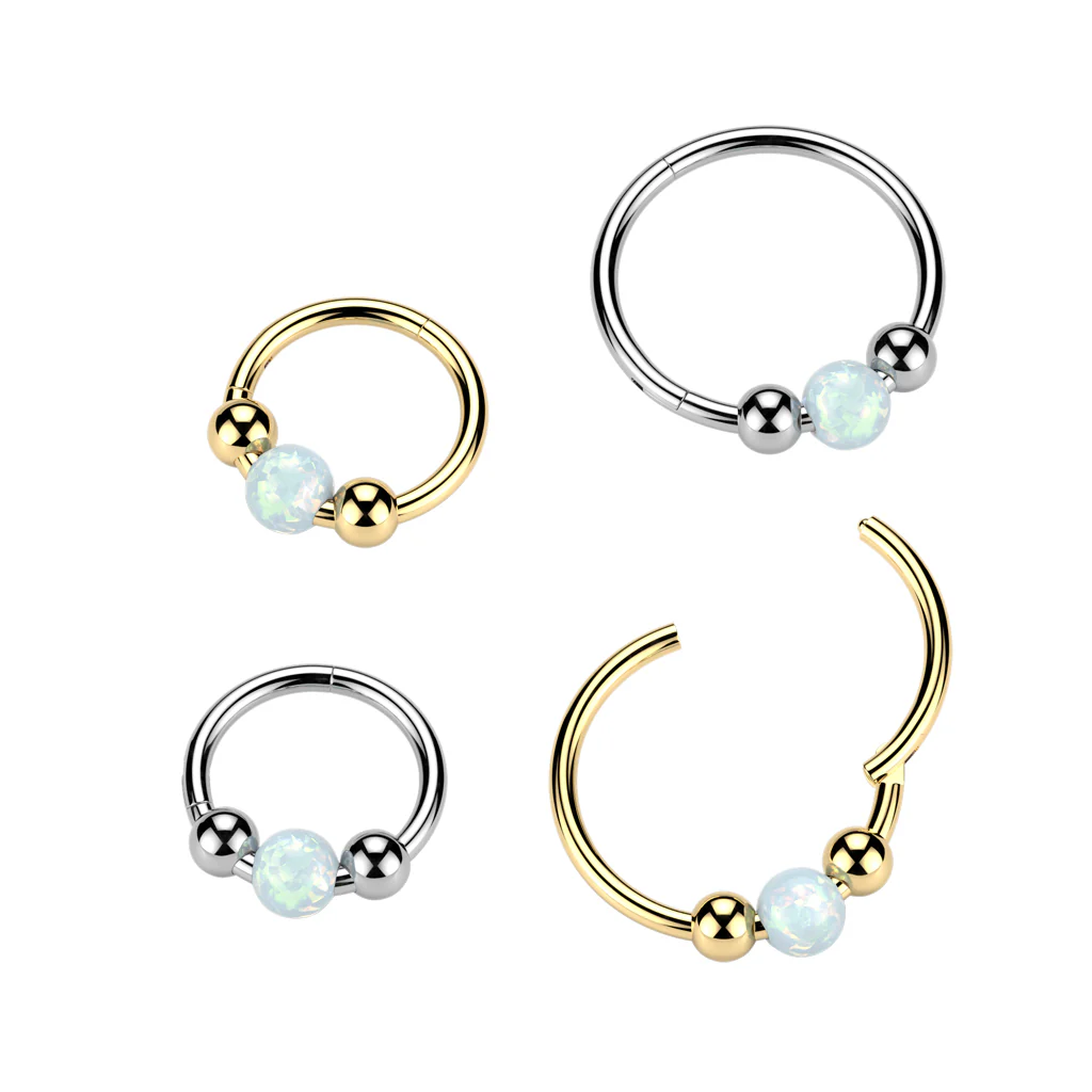 Opal Ball Hinged Segment Hoop Ring for Nose Ear Lobe Tragus Daith - Image 4