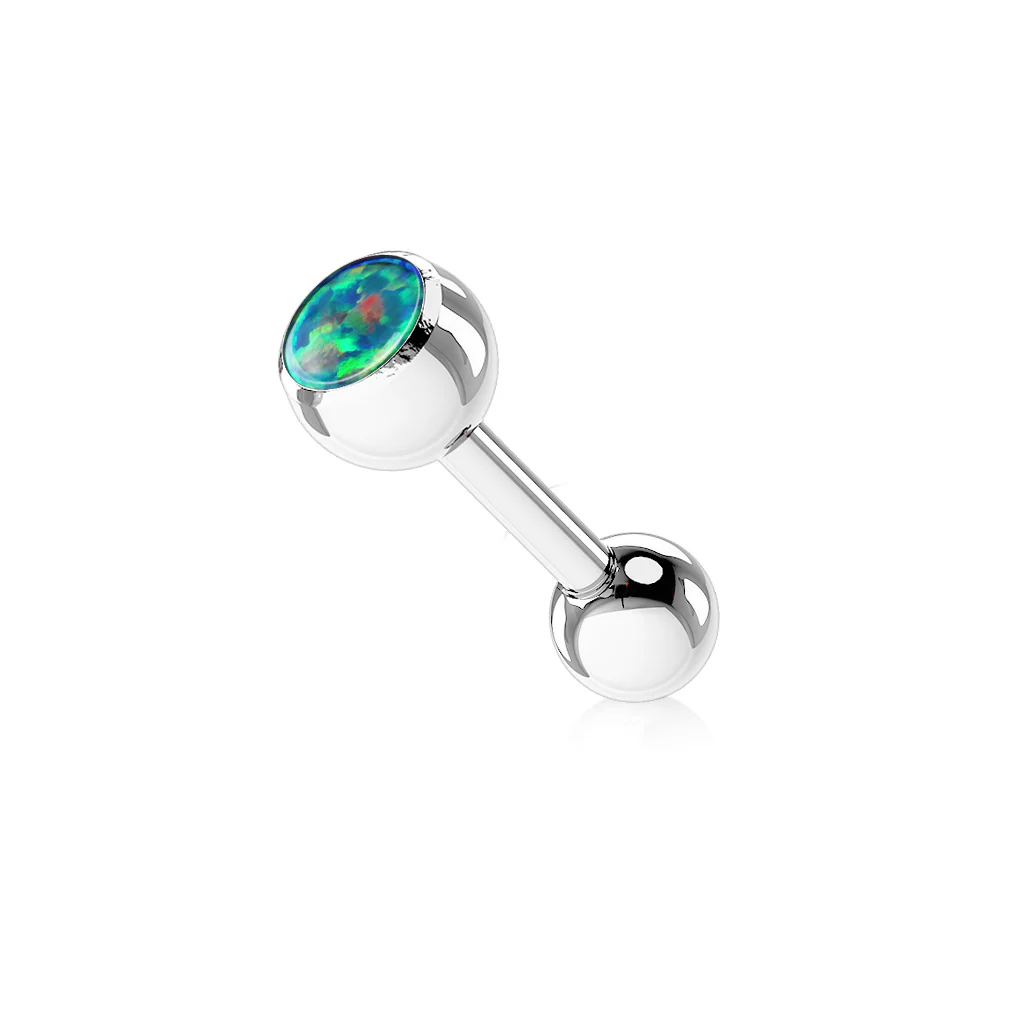 Opal Ball Top Surgical Steel Barbell Tongue Ring - Image 2