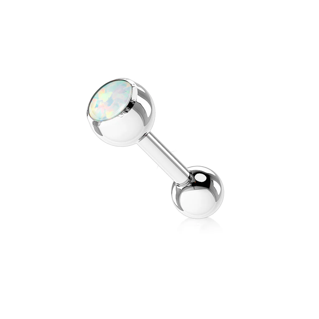 Opal Ball Top Surgical Steel Barbell Tongue Ring - Image 4