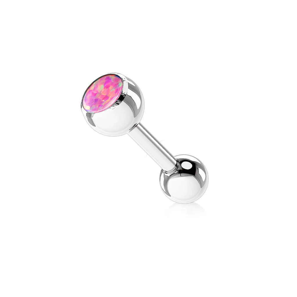 Opal Ball Top Surgical Steel Barbell Tongue Ring - Image 5