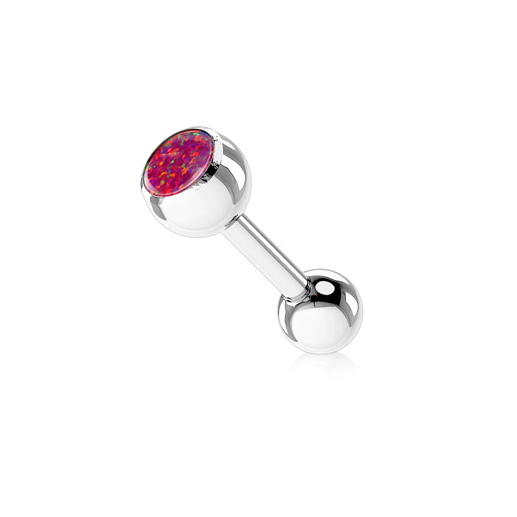 Opal Ball Top Surgical Steel Barbell Tongue Ring - Image 6