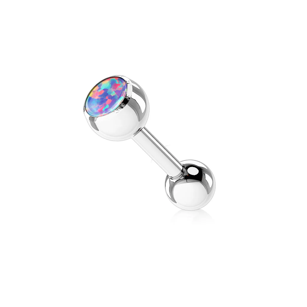 Opal Ball Top Surgical Steel Barbell Tongue Ring - Image 7