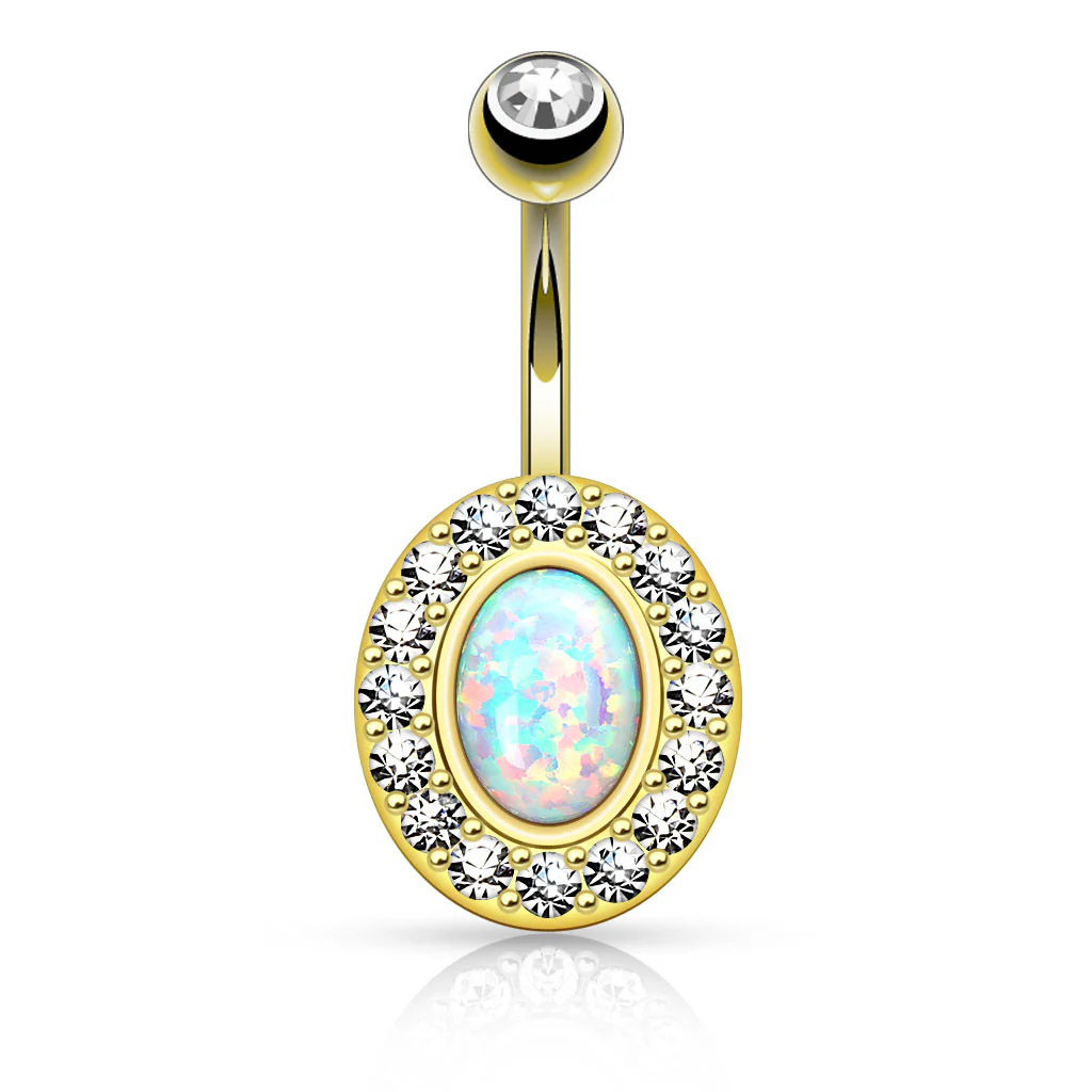 Opal Center Multi Gem Paved Circular Navel Belly Button Ring