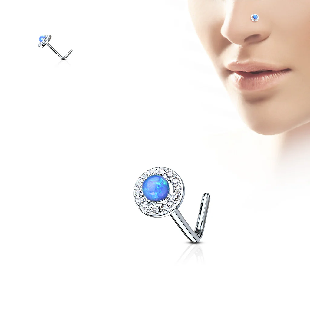 Opal Dome CZ Top Surgical Steel L Bend Nose Stud Rings - Image 2
