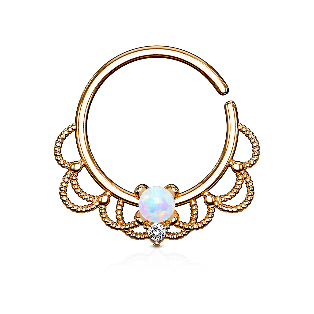 Opal Filigree Nose Septum Ear Cartilage Daith Helix Tragus Rings - Image 12