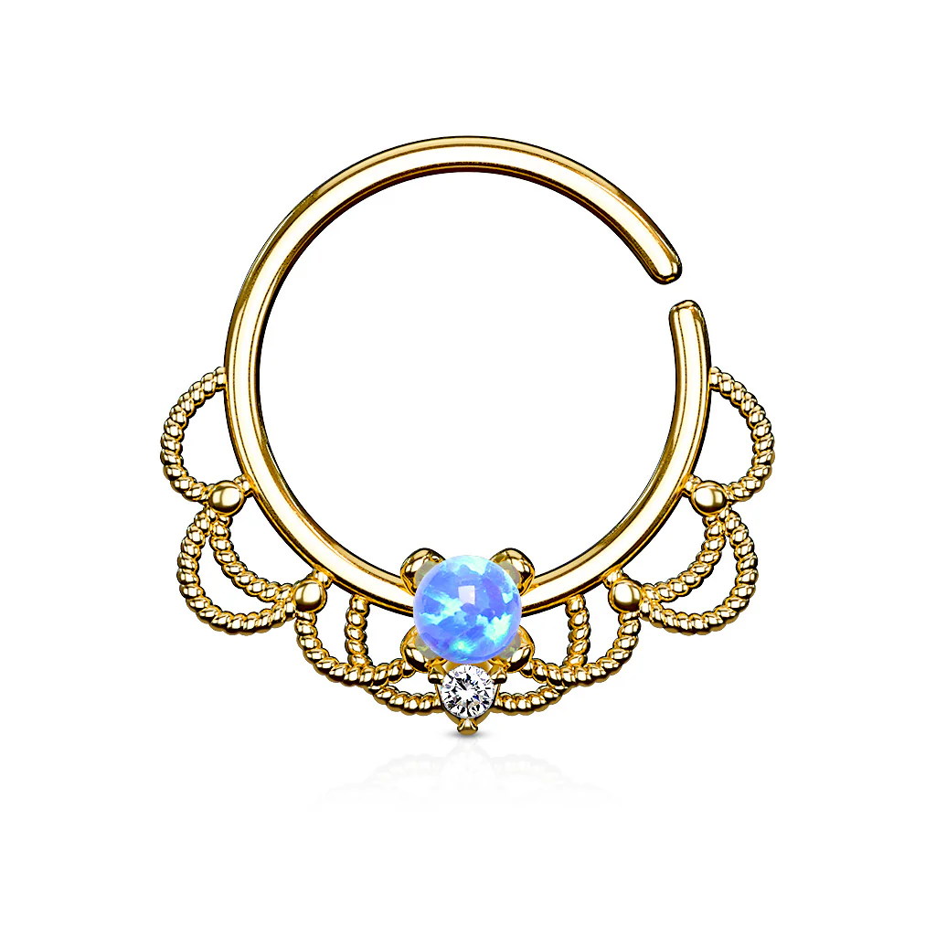 Opal Filigree Nose Septum Ear Cartilage Daith Helix Tragus Rings - Image 3