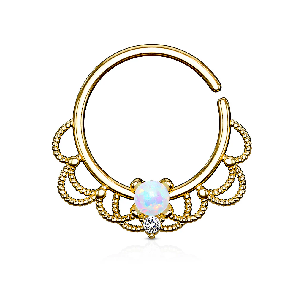 Opal Filigree Nose Septum Ear Cartilage Daith Helix Tragus Rings - Image 4