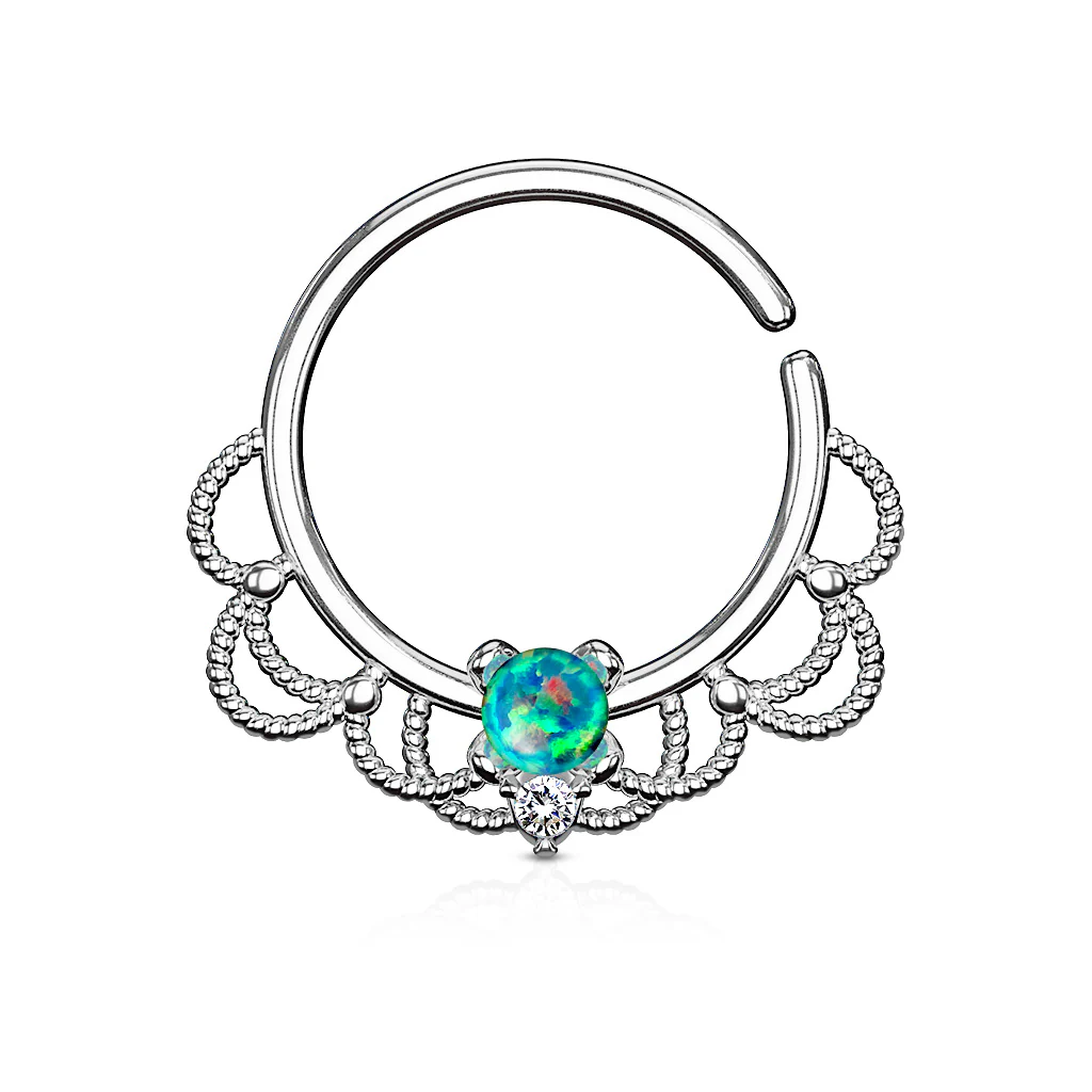 Opal Filigree Nose Septum Ear Cartilage Daith Helix Tragus Rings - Image 5