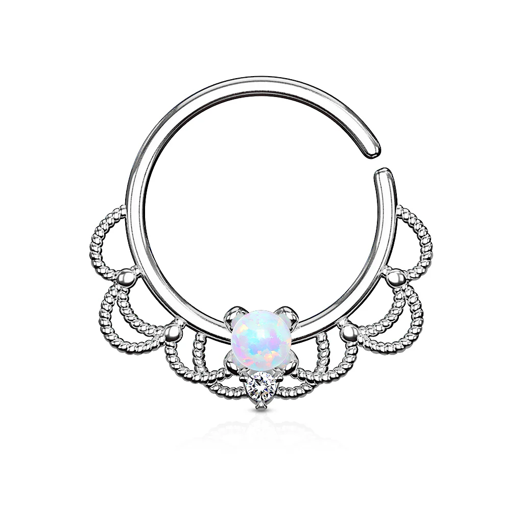 Opal Filigree Nose Septum Ear Cartilage Daith Helix Tragus Rings - Image 7