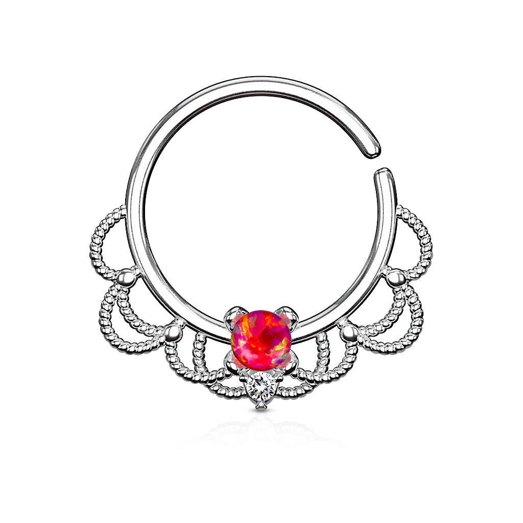 Opal Filigree Nose Septum Ear Cartilage Daith Helix Tragus Rings - Image 9